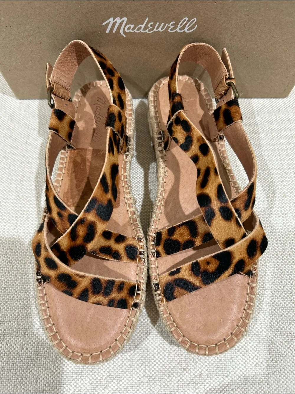 Madewell Leopard Espadrille Calf Hair Sandals Platform Strappy Size 8.5 NIB